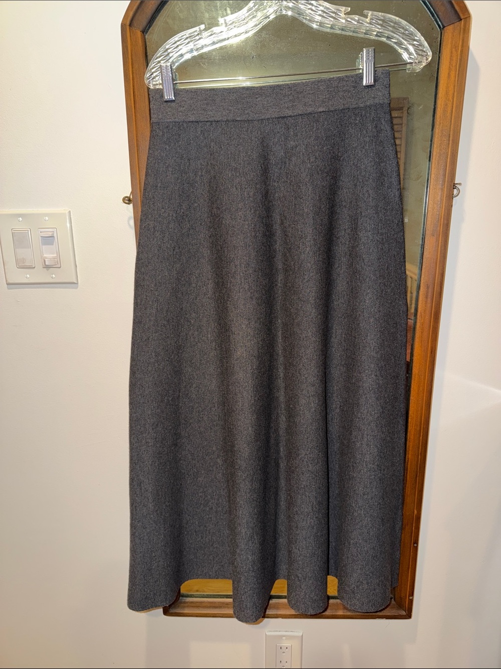Massimo Dutti Charcoal Gray A-line Wool Blend Midi Skirt NWT M
